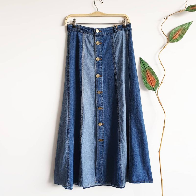 Jual Rok Jeans Korea Rok Two Tone Skirt Jeans KOMBINASI Rok Payung Ukuran Allsize Fit To L