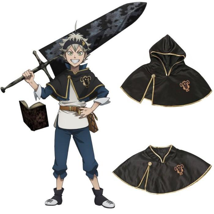 Jual Kostum Unisex Cloak Black Clover Asta Outfit Black Bull Short Cape 
