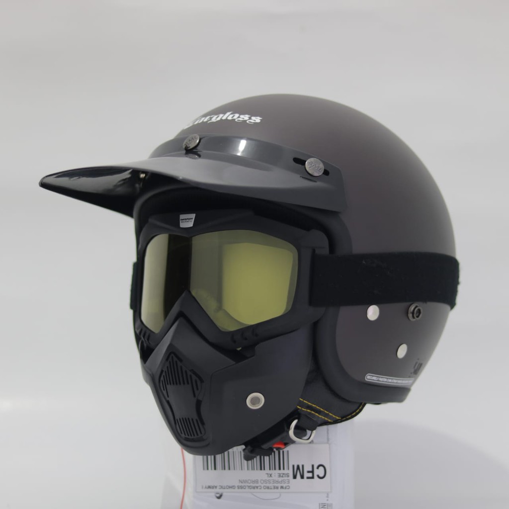 Jual Helm Cargloss Retro Coklat Espresso Doff set Goggle Mask Pet ...