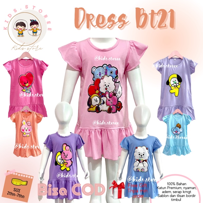 Jual Dress Baju Panjang Ruffle Dres anak perempuan wanita cewek BT21
