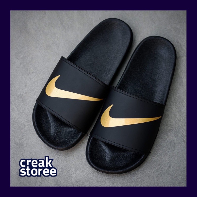 Nike gold swoosh outlet slides