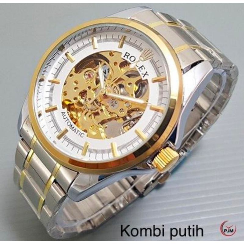 Jam Tangan Pria Rolex Rantai Automatic Tanpa Baterai Premium Transparan Free Box Ori Rolex BISA COD