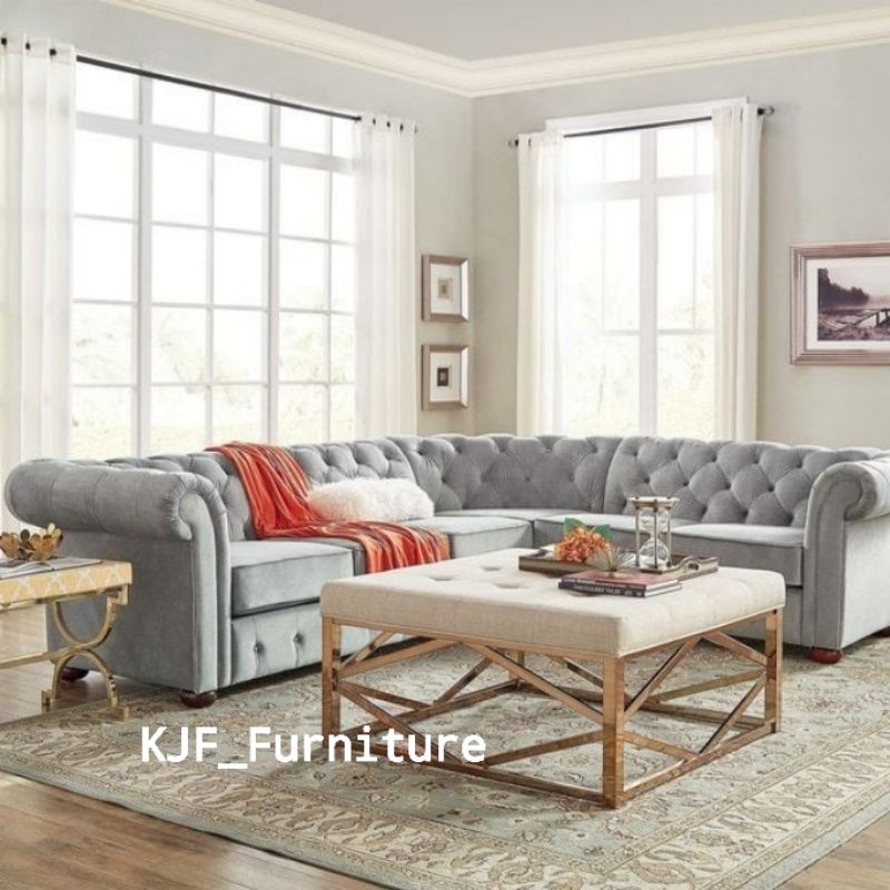 Jual sofa chesterfield tipe L sofa L mewah bludru ukuran 220x220