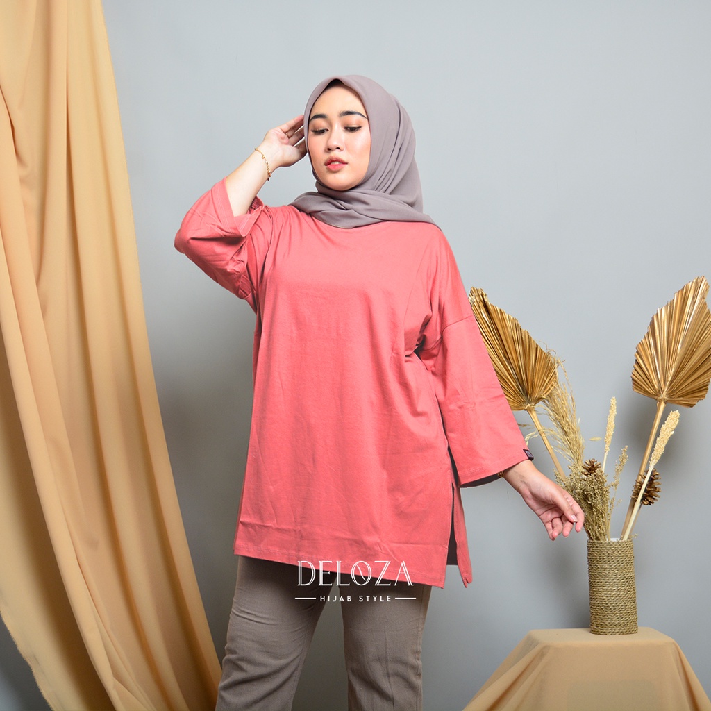 Jual Kaos Basic Oversized Kaos Polos NonBusui Hijab Friendly Lengan 7/8 ...