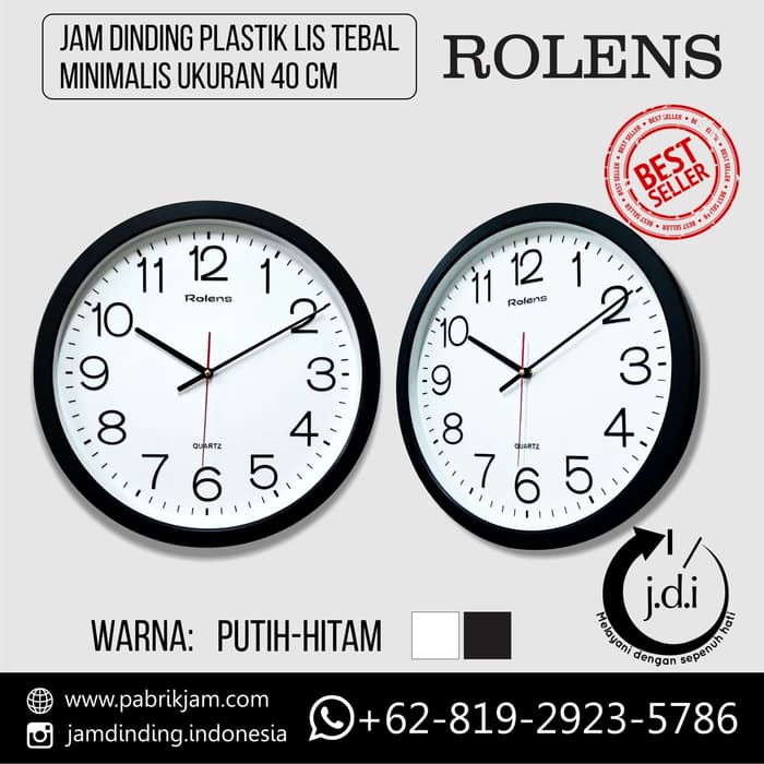 Jual Jam Dinding Diameter 40 Cm List Tebal Minimalis 9971 Putih