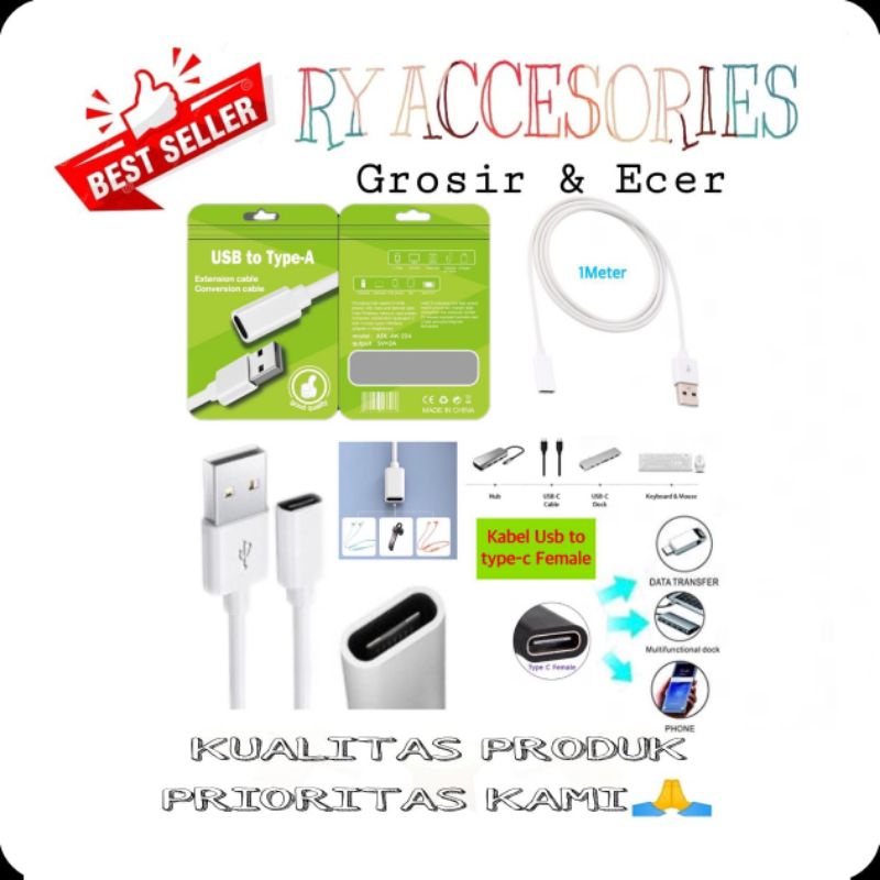 Jual RY - Kabel usb to TYPE C Female cable usb to type C fast kabe usb ...