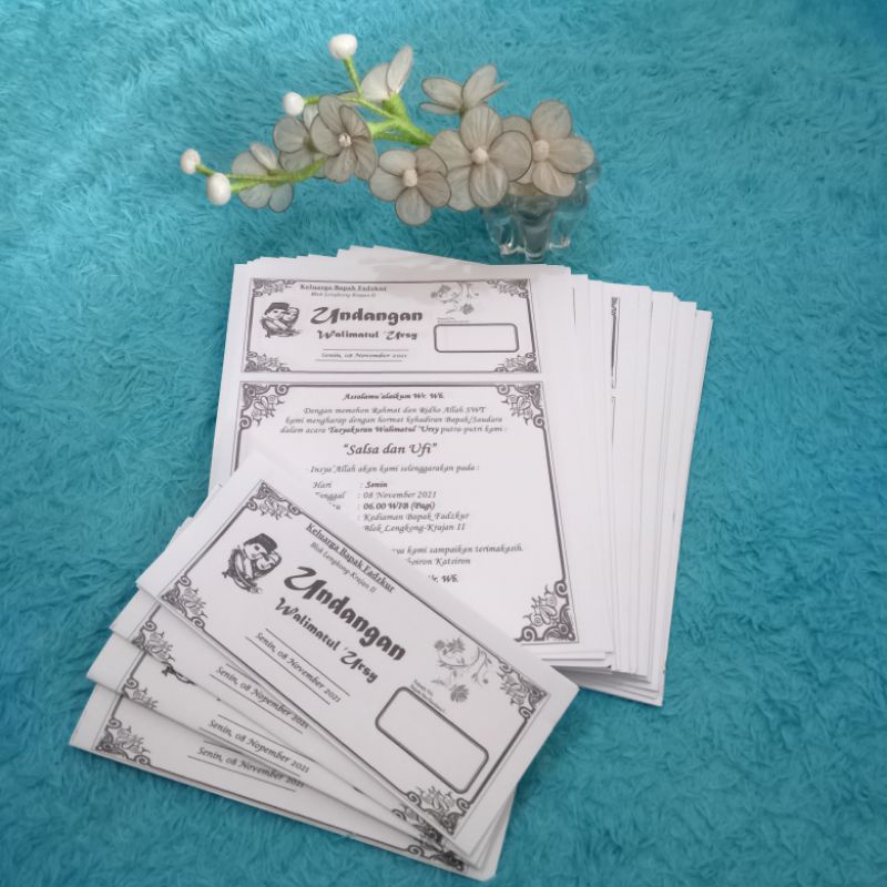 Jual Undangan Tasyakuran /Kenduri Hitam Putih A5/ Undangan Murah Custom