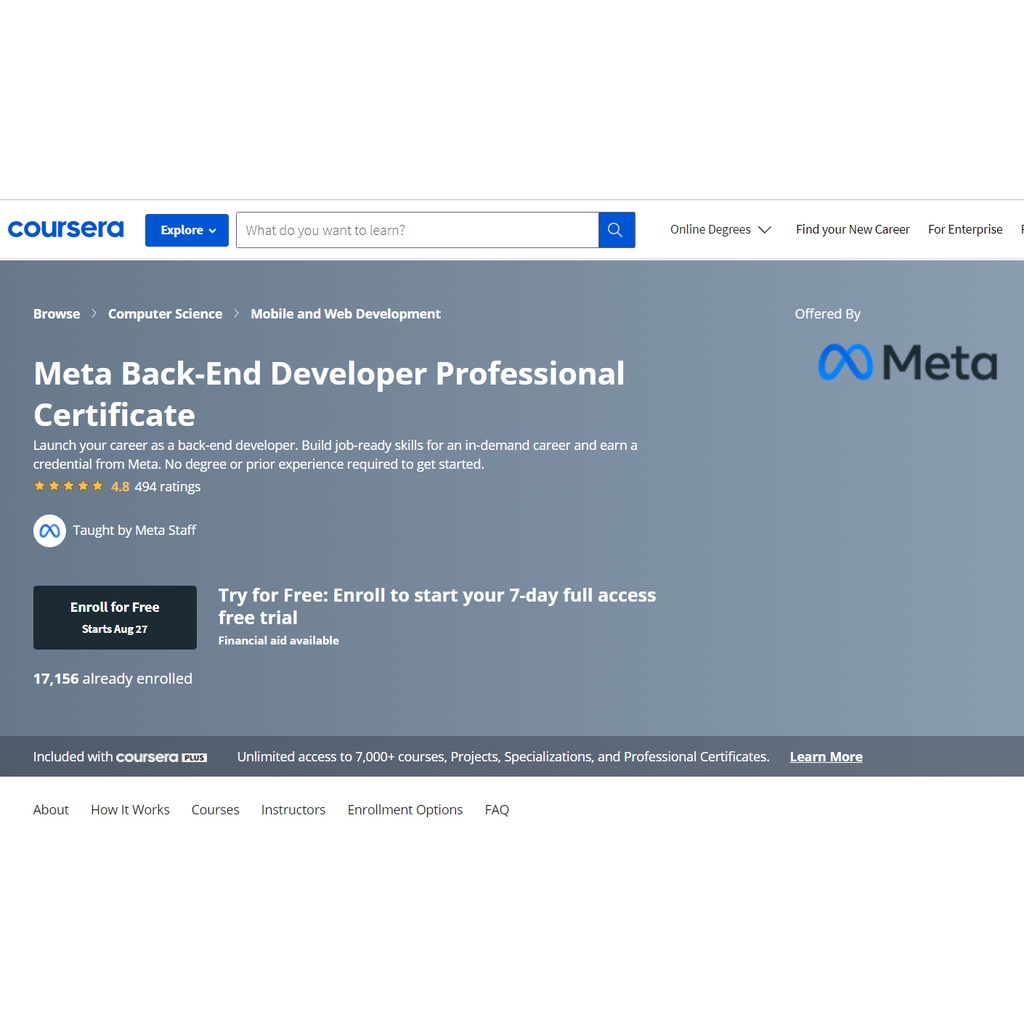 Jual BUNDLE COURSERA Meta Back-End Developer Professional Certificate ...