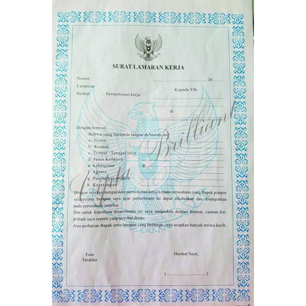 Jual Blangko Surat Lamaran Kerja/Kertas Form Surat Lamaran Pekerjaan
