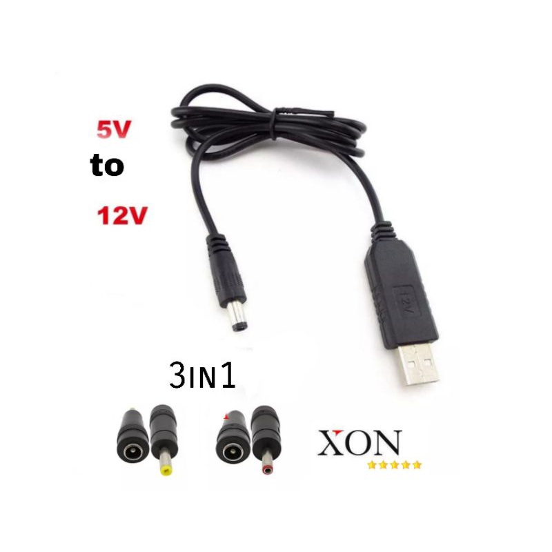 Jual kabel 3in1 USB to DC konverter adaptor 5v 9v 12v power bank router ...