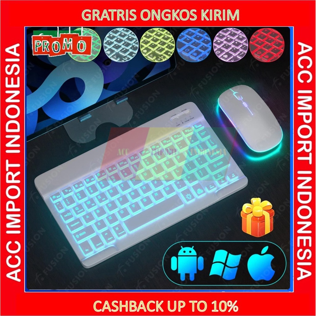 Jual Keyboard + Mouse Bluetooth Backlight LED RGB Android I os Laptop ...