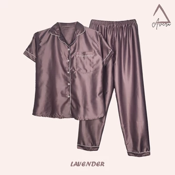 AVERU Baju Tidur Wanita Piyama Setelan Satin CP Celana Panjang Polos