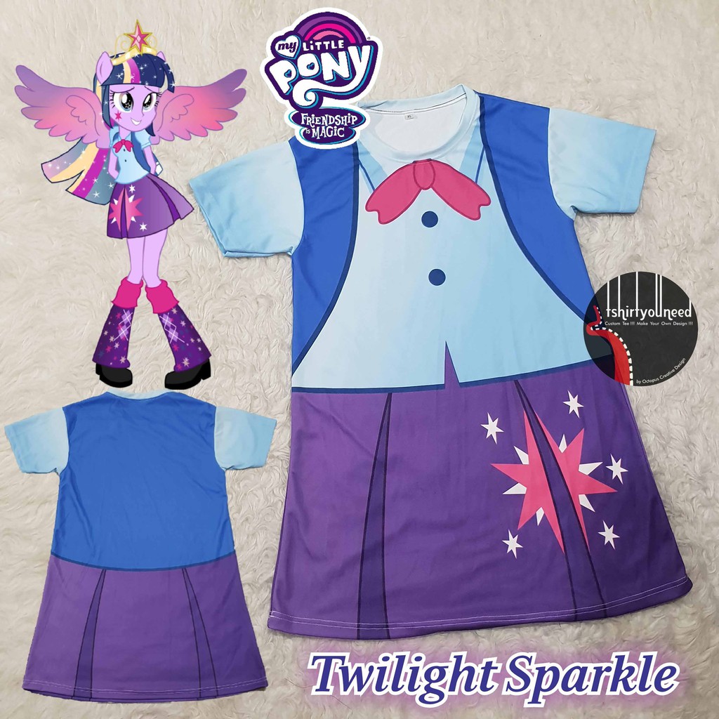 Baju FULLPRINT Dress Kostum Anak Dewasa My Little Pony Equestria Girls  Pinkie Pie Rainbow Dash Twilight Rarity Apple Jack Fluttershy - Main Image
