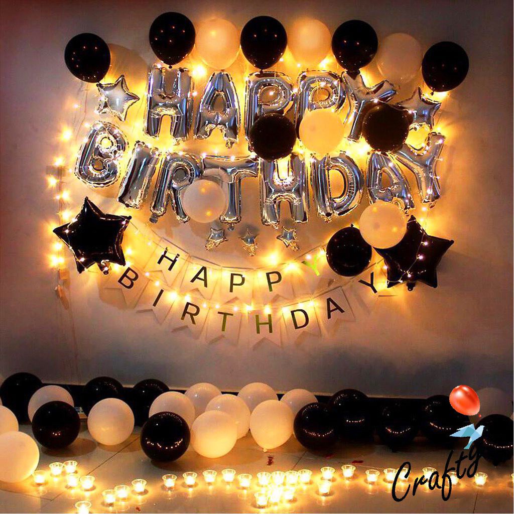 Jual [PAKET] BIRTHDAY Set FANCY LED B&W Dekorasi Backdrop Ulangtahun ...