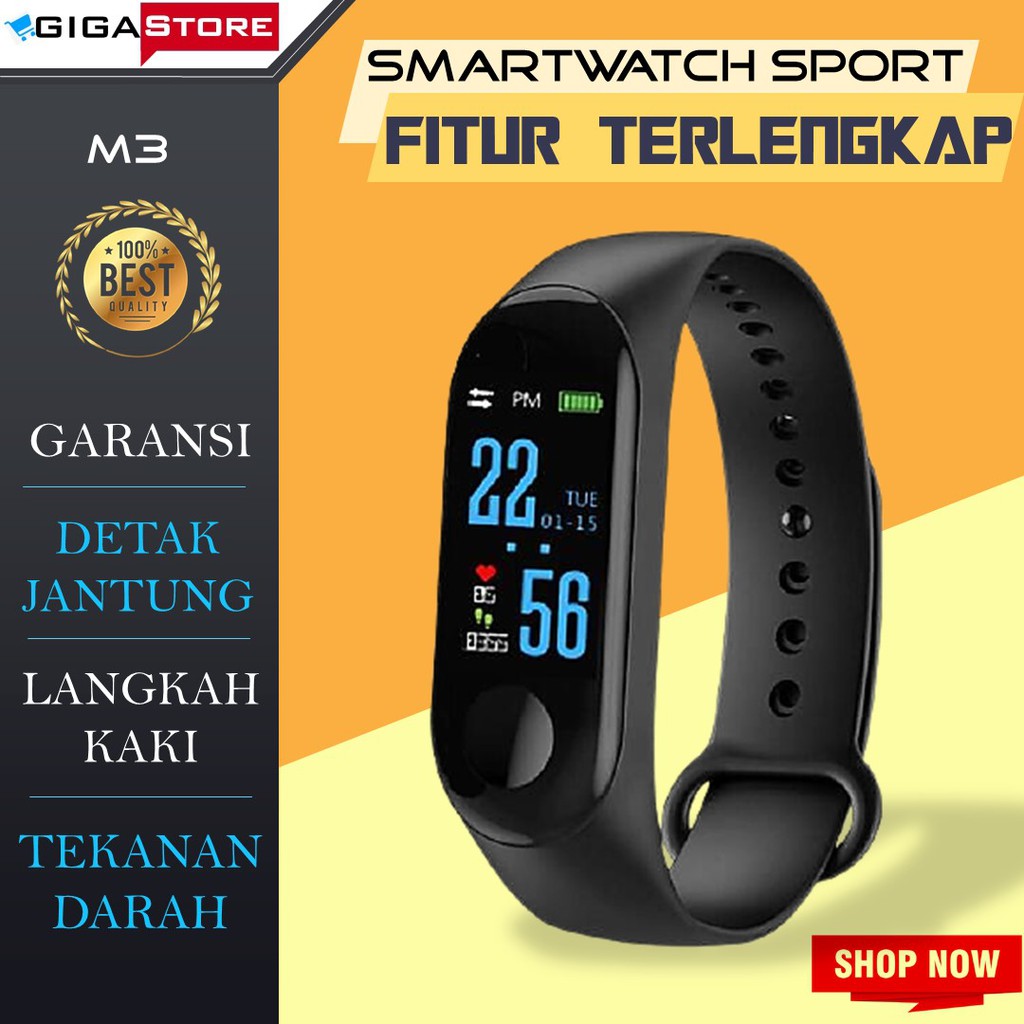 Smartwach Smart Band M3 Jam Tangan Pintar Fitness Tahan Anti Air Olahraga Wanita Pria Anak Murah