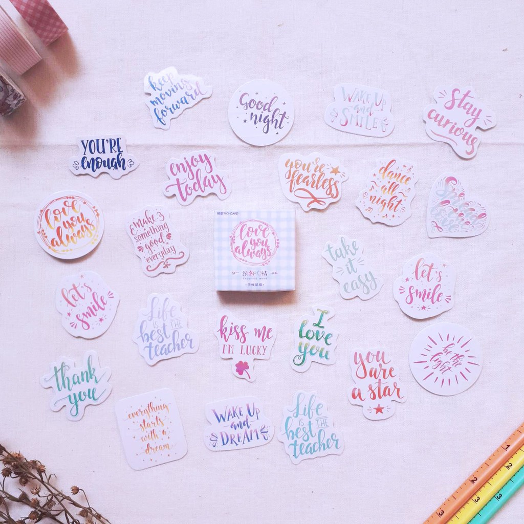 Jual Colorful Calligraphy Sticker BuJo Deco Box | Shopee Indonesia