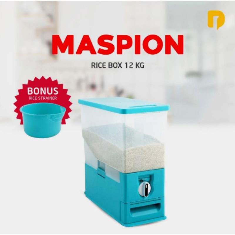 Jual Tempat Penyimpan Beras Maspion Rice Box 12 Kg BONUS Rice Strainer ...