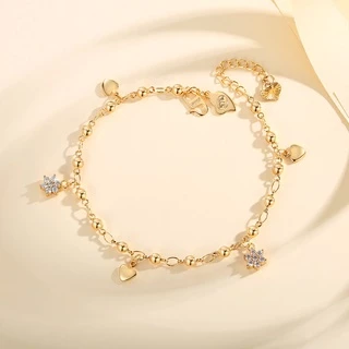 Lanme Jewelry Gelang Bunga Wanita Korea Gelang Titanium Anti Karat Lapis Emas Aksesoris Fashion Y566