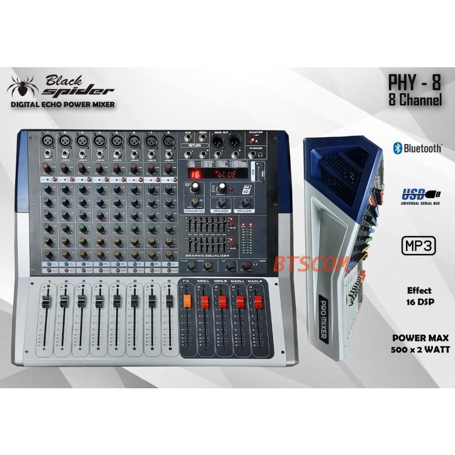 Jual POWER MIXER BLACK SPIDER 8 CHANNEL PHY 8 POWER MIXER BLACKSPIDER