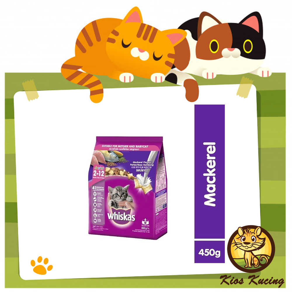 Jual WHISKAS JUNIOR MACKEREL MAKANAN KUCING KERING FRESHPACK 450GR Shopee Indonesia