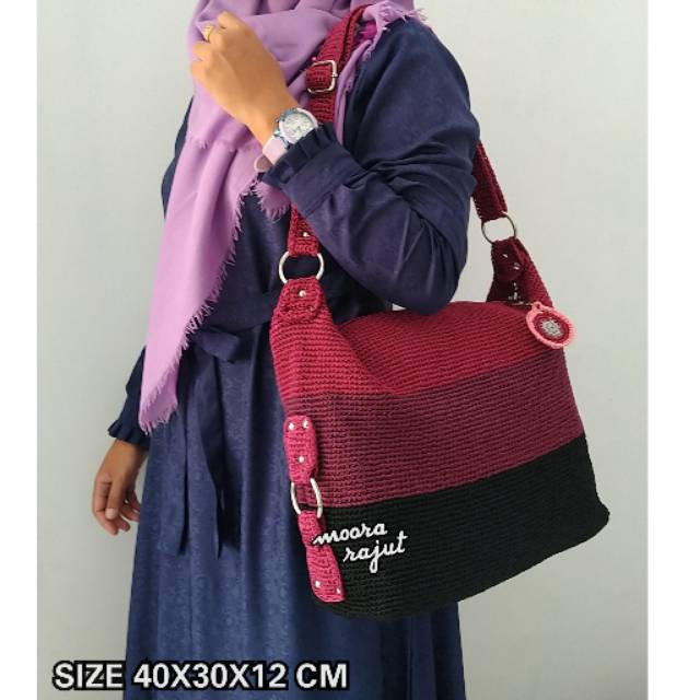 Jual Tas rajut nilon RING KOTAK FULL RAJUT GRADASI MAROON | Shopee ...