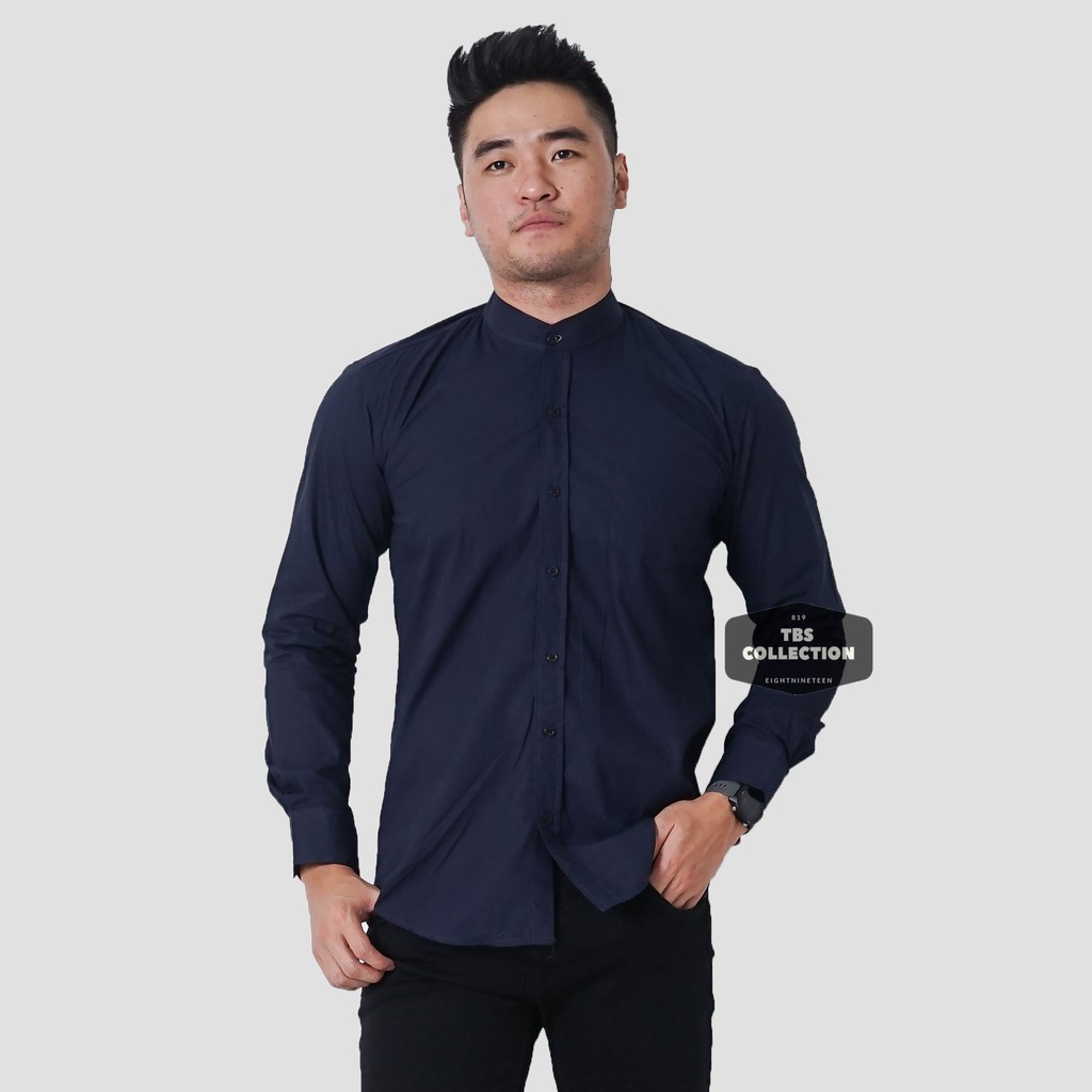 Jual Kemeja Pria Lengan Panjang Polos Biru Navy Dark Blue Kerah ...