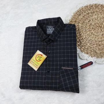PERFECT STYLE Kemeja Flanel Pria Premium Lengan Panjang Motif Kotak Kecil Abu