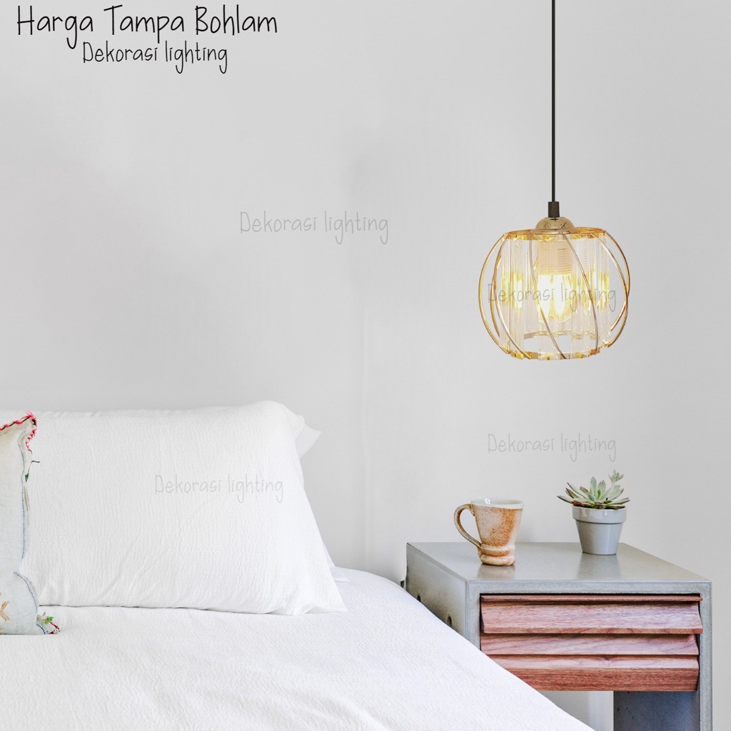 Jual Lampu Gantung Bulat Kaca Kristal Gold Modern Ruang Tamu Kamar ...