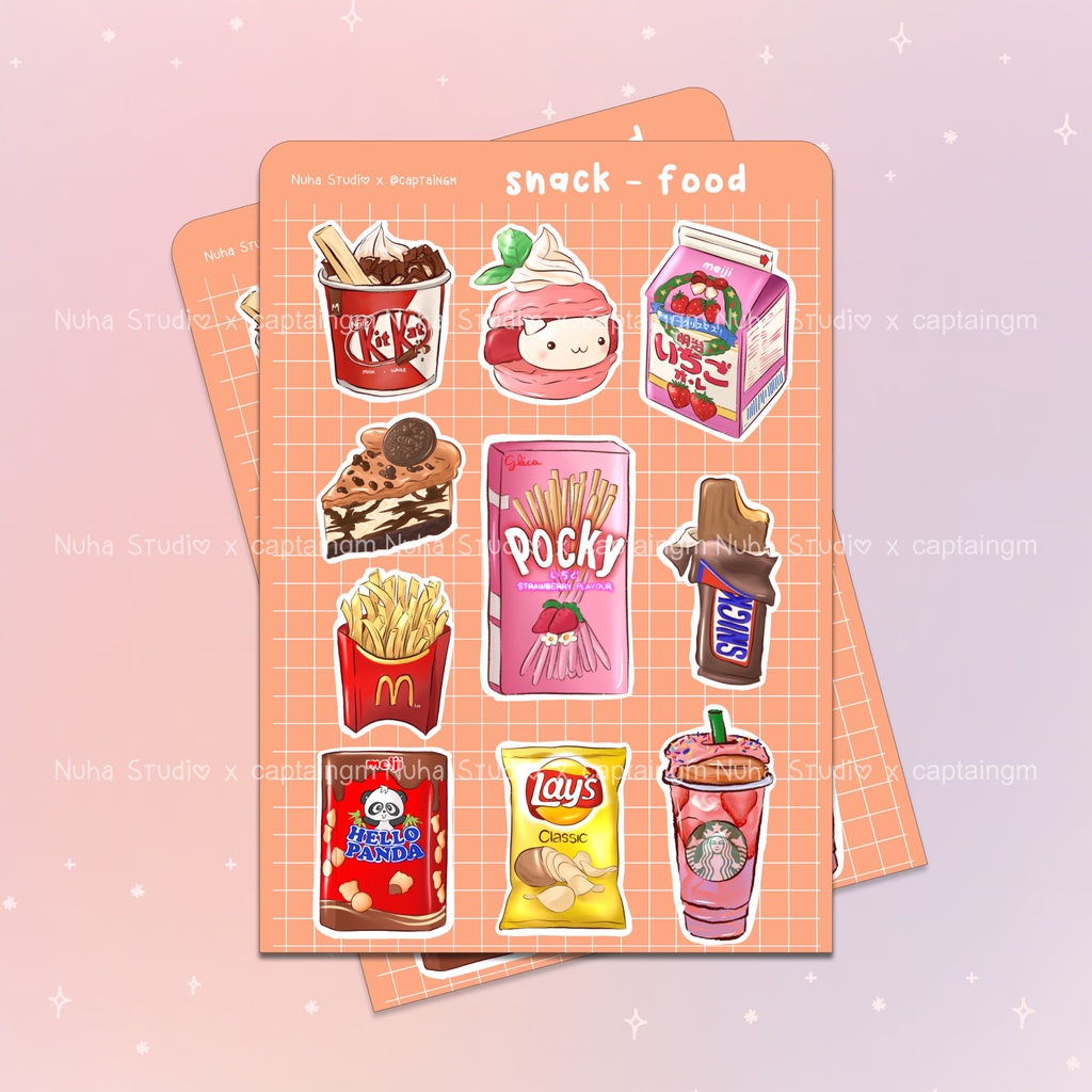 Jual Sticker by Captaingm | Food Snack Pocky Kitkat Cake Milk Lays