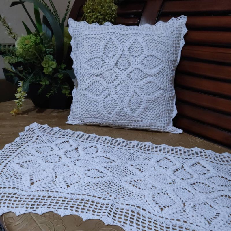 Jual Sarung bantal kursi sofa tamu 45x45 Rajutan handmade putih ...