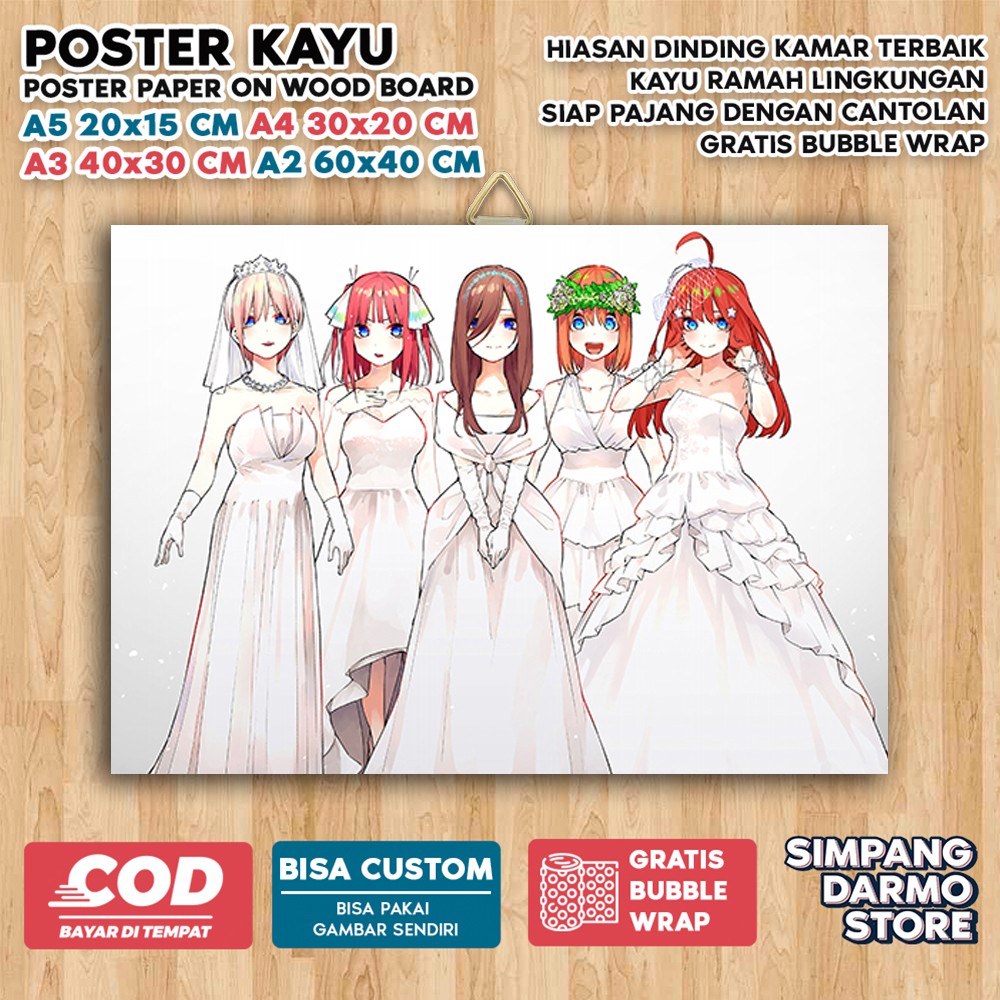 Jual Poster Kayu GoToubun no Hanayome Aestehic Tema Anime Go-Toubun