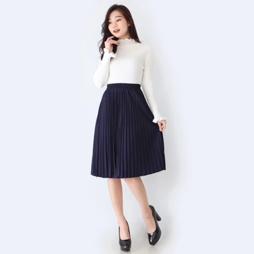 Rok Plisket Wanita Selutut Bahan Hyget Lentur