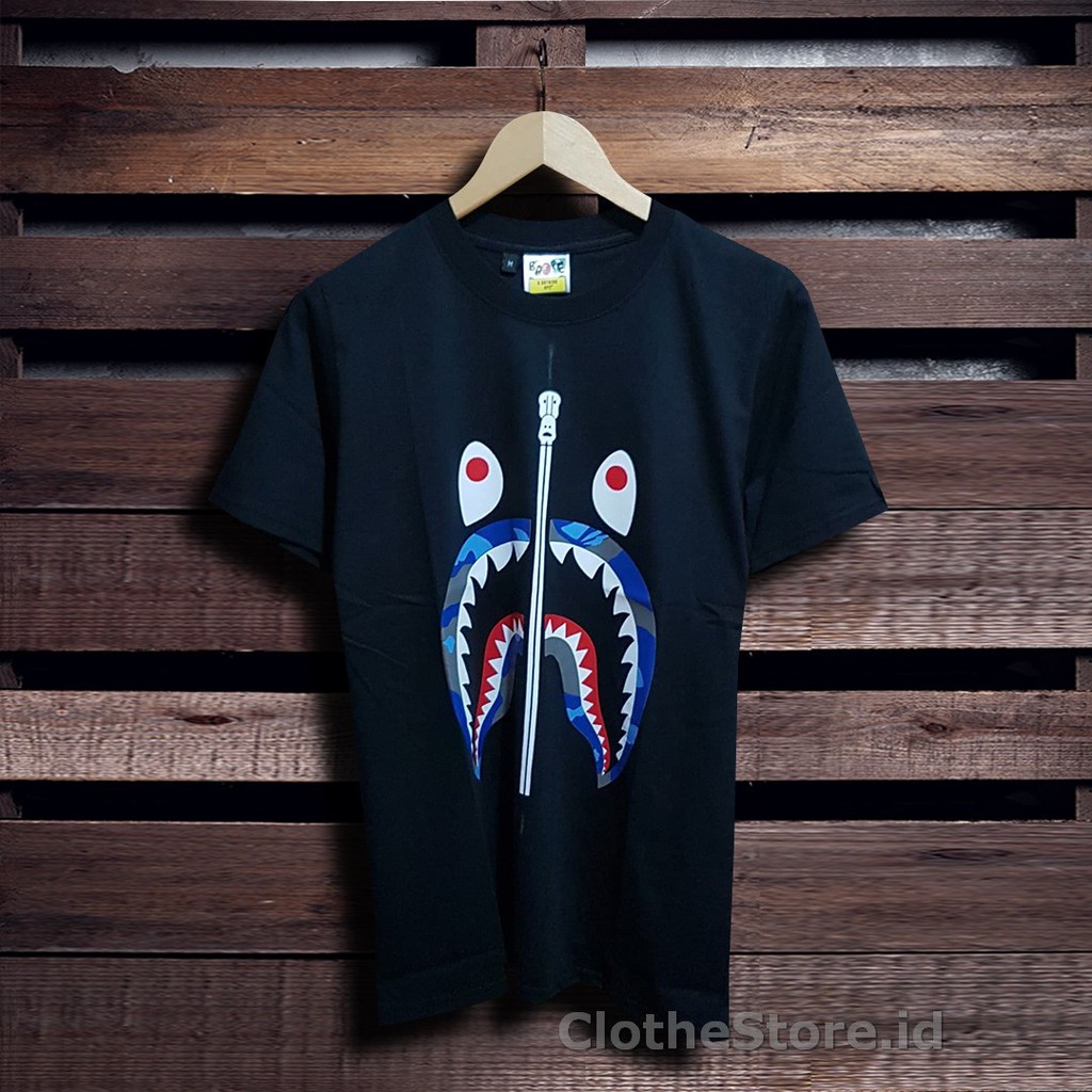 Jual 1040 TSHIRT KAOS BAPE SHARK A BATHING APE SHARK CAMO BLUE