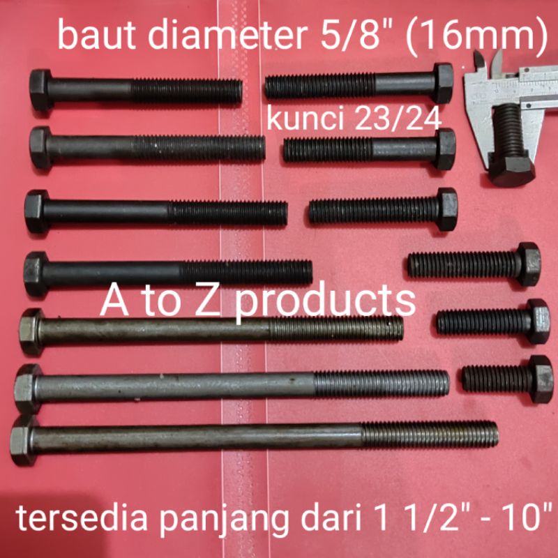 Jual Baut Mur Besi 5/8 X 3"/bmnc 5/8 X 3 In/unc (kunci 23) 5/8 X 7,7 Cm ...