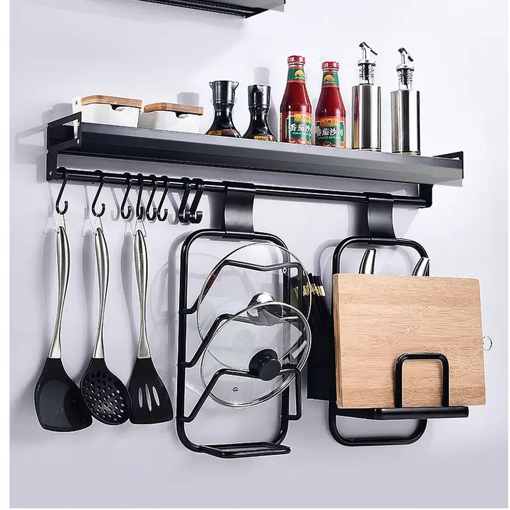 Jual rak dapur stainless tempat bumbu dapur Floating Shelf dengan hook ...