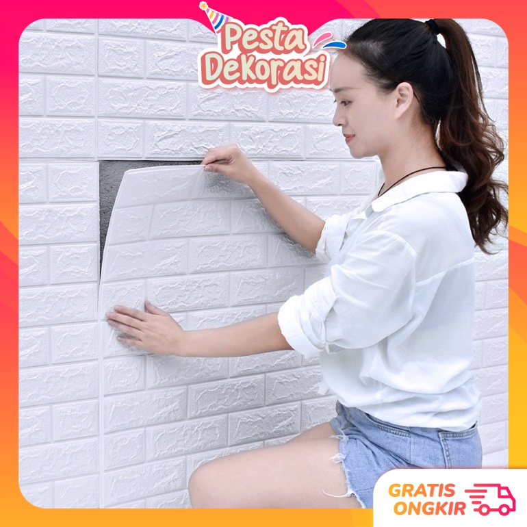 Jual Dekorasi H719 Stikcer Wallpaper Dinding Foam 3D / Motif Batu Bata / Motif Batik / Motif