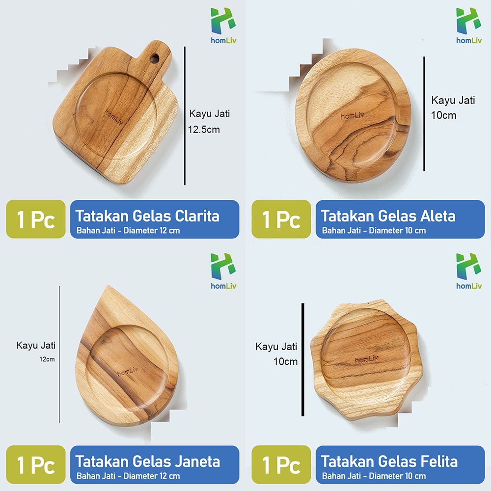 Jual Myhomey Homliv Tatakan Gelas Kayu Jati FoodGrade Wooden Coasters ...