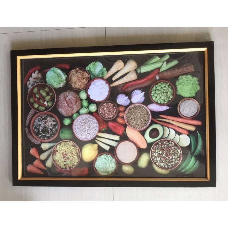 Jual Hiasan Dinding Cetak Gambar Bumbu dan sayur dapur Plus Bingkai
