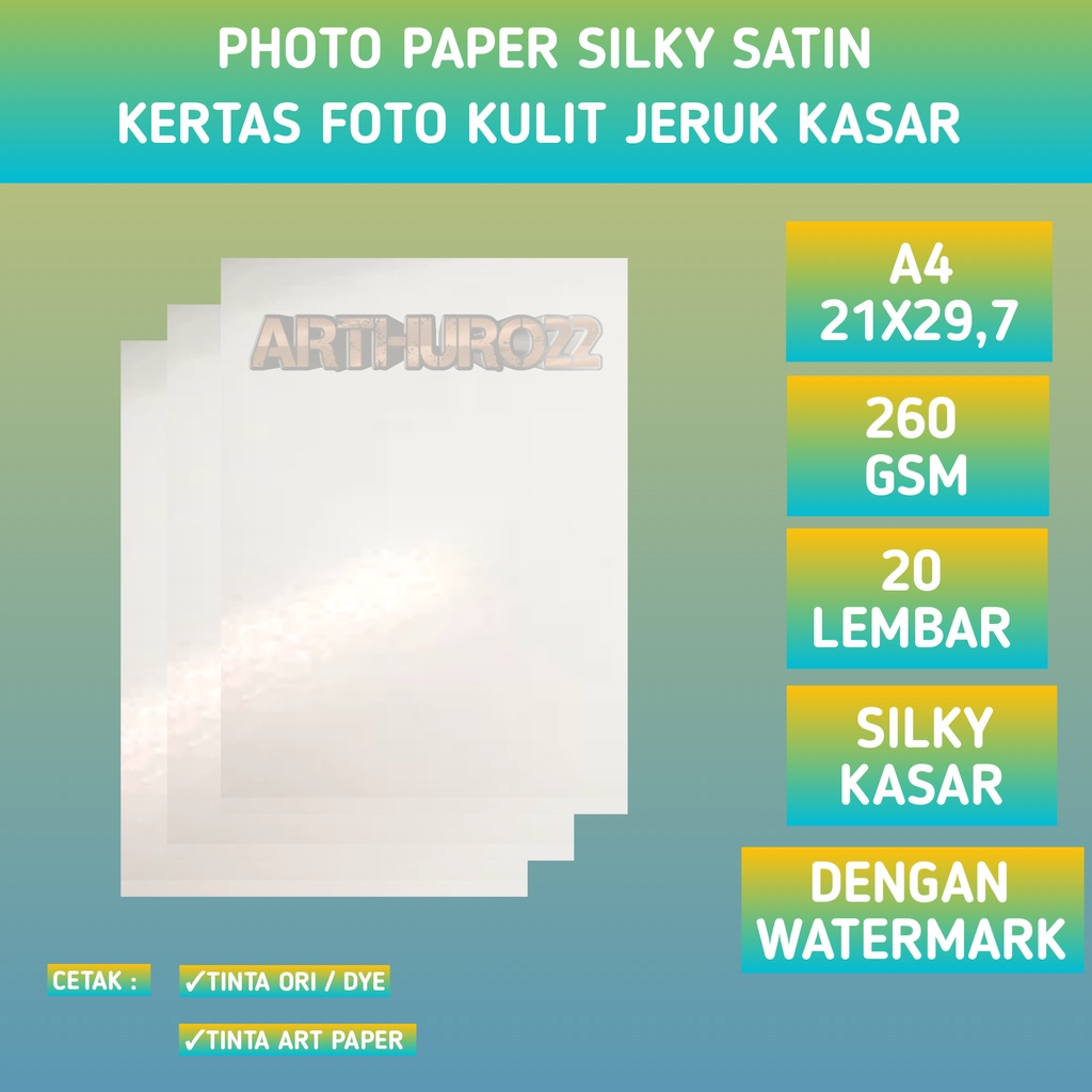 Jual Kertas foto Luster silky 260 GSM A4 isi 20 lembar/photo paper kulit jeruk kasar 260 gram