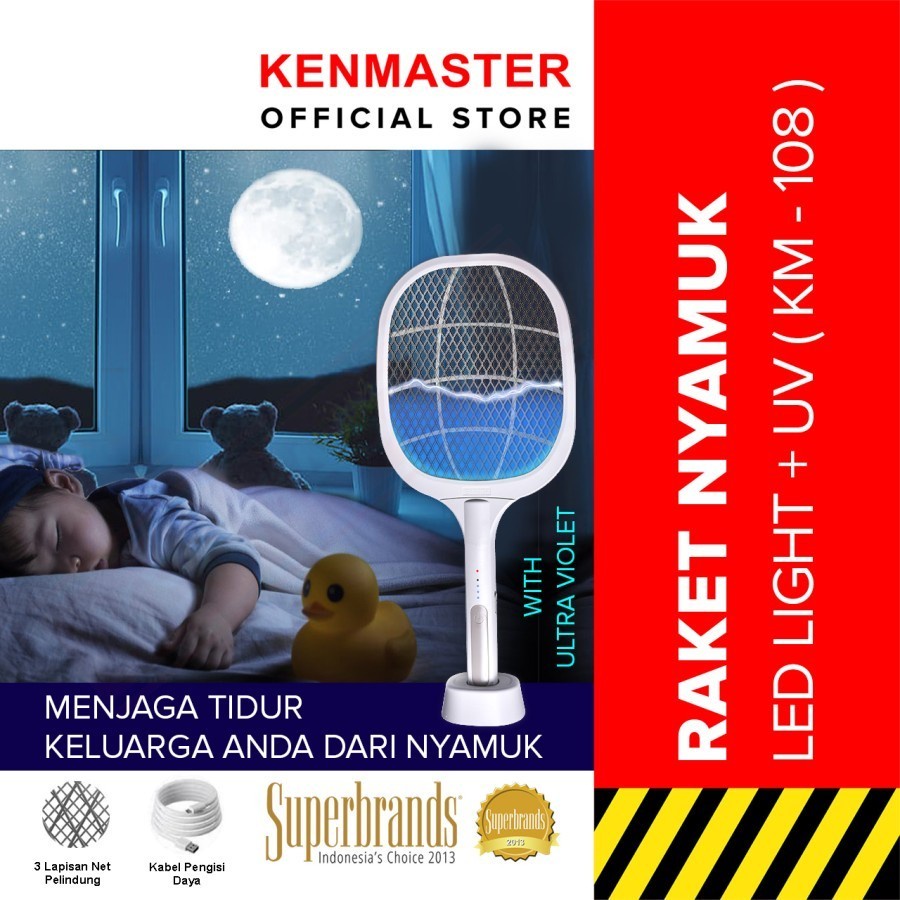 Jual KENMASTER Raket Nyamuk Lampu Senter LED Cas Charge Tahan Banting ...