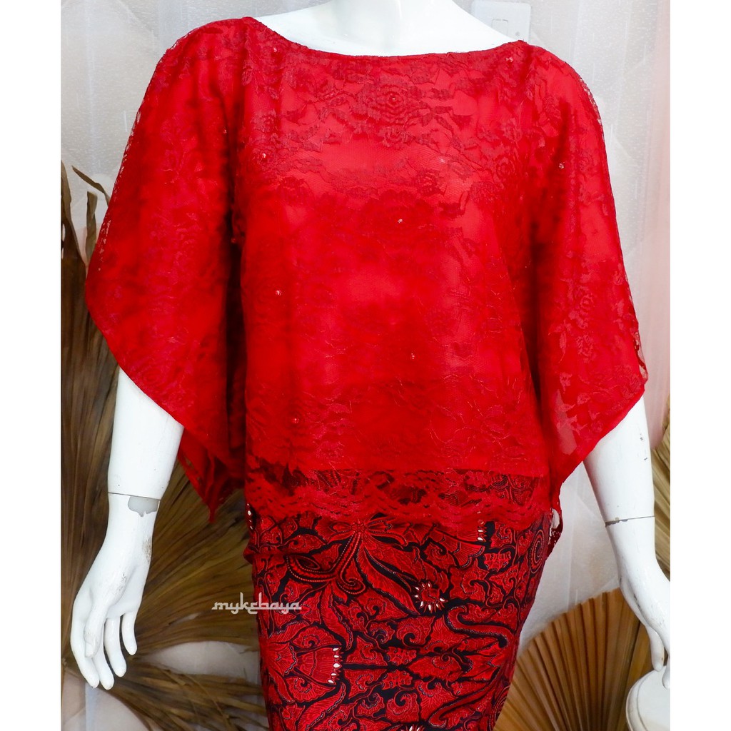 Jual Promo Kebaya Batwing Crop Top Casual Modern Kelelawar Brokat