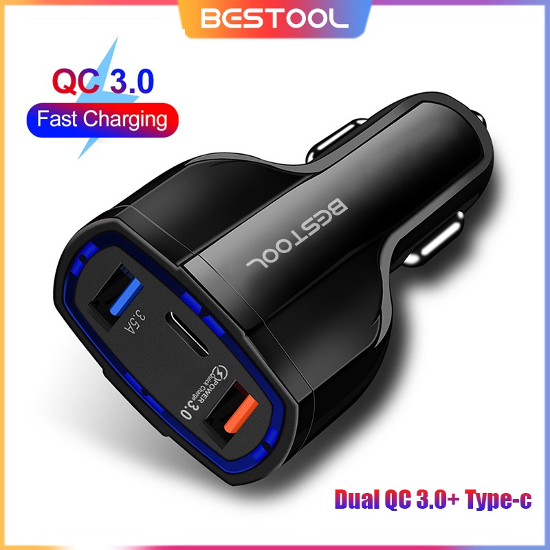 Jual BESTOOL Car Charger Colokan Mobil Dual USB Charger QC 3.0+ Type-C ...