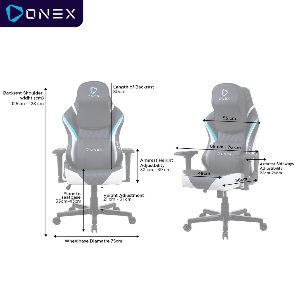 Jual ONEX-FX8 Premium Quality Gaming Chair Kursi - BLUE-WHITE | Shopee ...