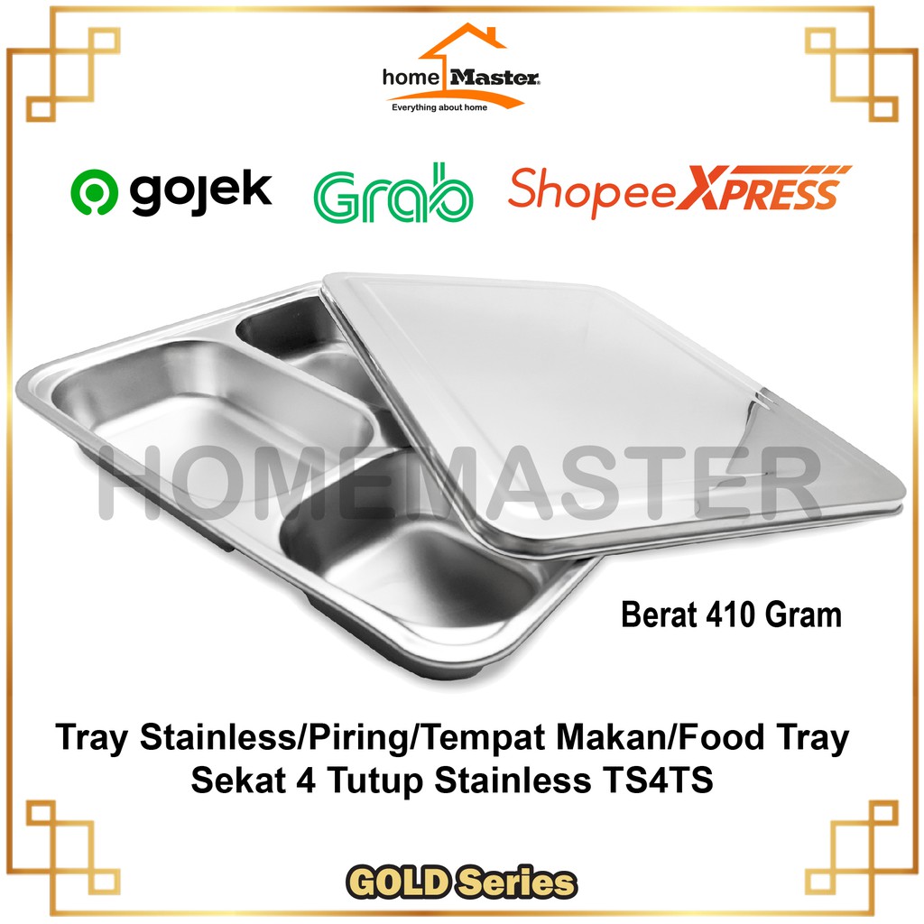 Jual [go] Tray Stainless Piring Tempat Makan Food Tray Sekat 4 Tutup