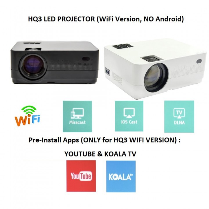 Jual HQ3 LED Multimedia Projector 2500 Lumens - WiFi and Mirroring ...