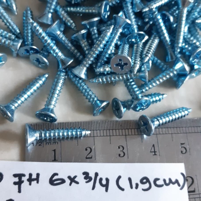 Jual Skrup Kepala Rata 6X3/4= 2 Cm / Sekrup Taping Fh 6 X 3/4 Per Dus ...