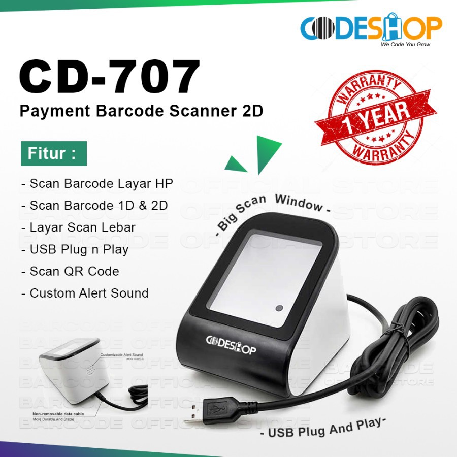 Jual SCANNER BARCODE CODESHOP CD707 SCAN LAYAR HP QR CODE PAYMENT ...