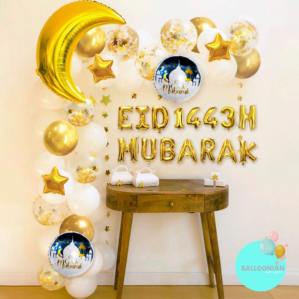 EID MUBARAK GOLD CHAIN DEKORASI SET/PAKET DEKORASI LEBARAN/IDUL FITRI/RAMADHAN