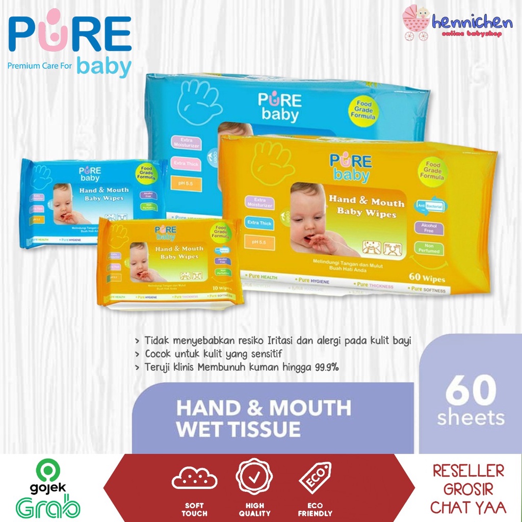 Jual Pure BB Baby & Kids Tissue Pure Baby Hand and Mouth Wipes 60 ...