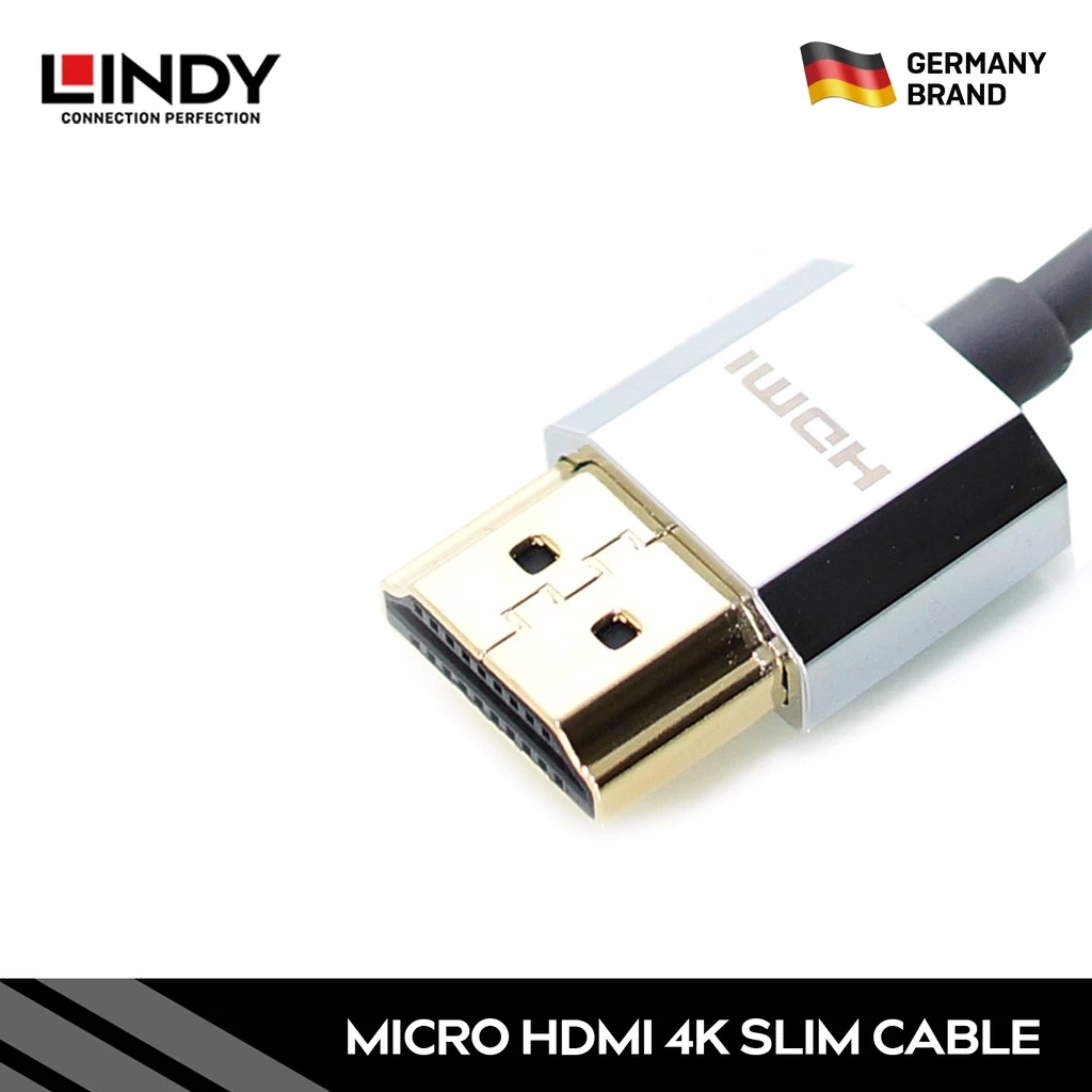 Kabel Micro HDMI Type D LINDY 1M Cromo Ultra Slim Micro HDMI 2.0 to HDMI 18Gbps 4K HDR Dolby Vision HDR10+ HDR10 HDCP